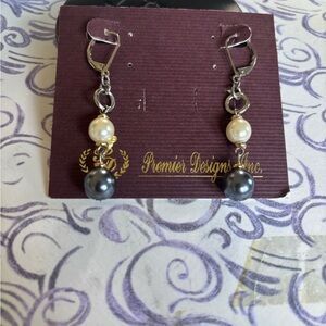 Premier Designs Silver and White Dangle Earrings